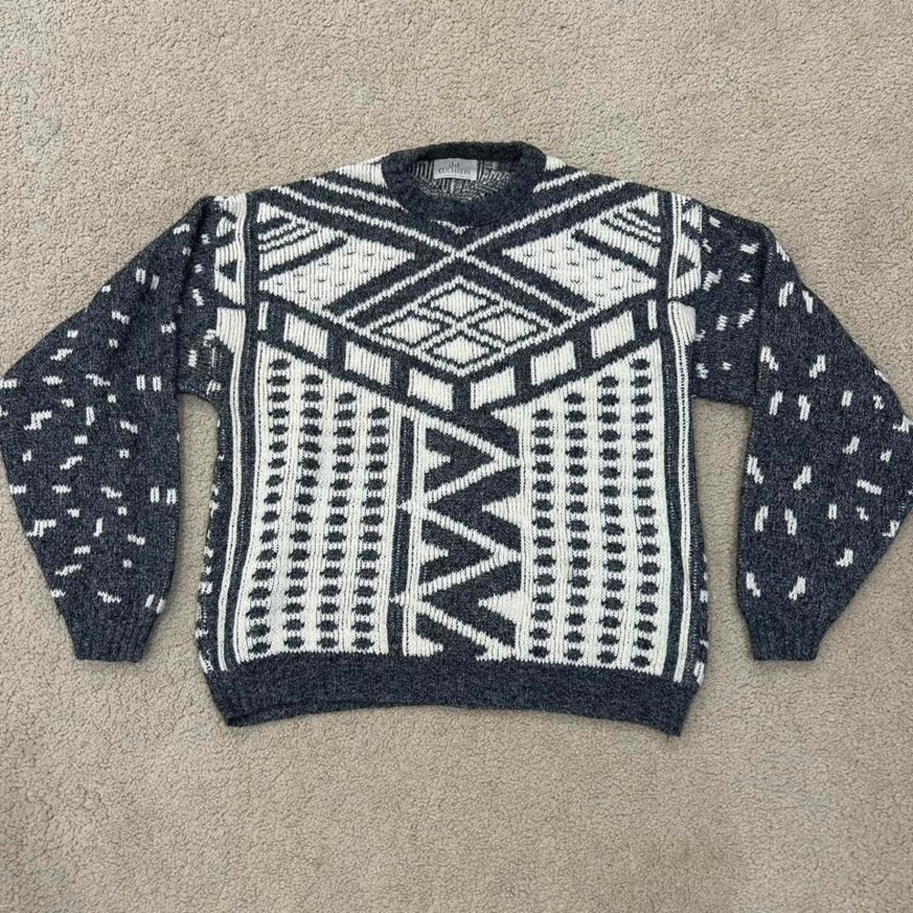 Vintage JJ Cochran Gray and white‎ vintage 80s knit sweater knit geometric USA